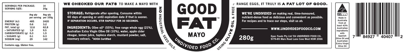 Undivided Food Co Good Fat Mayo 280g - Image 2