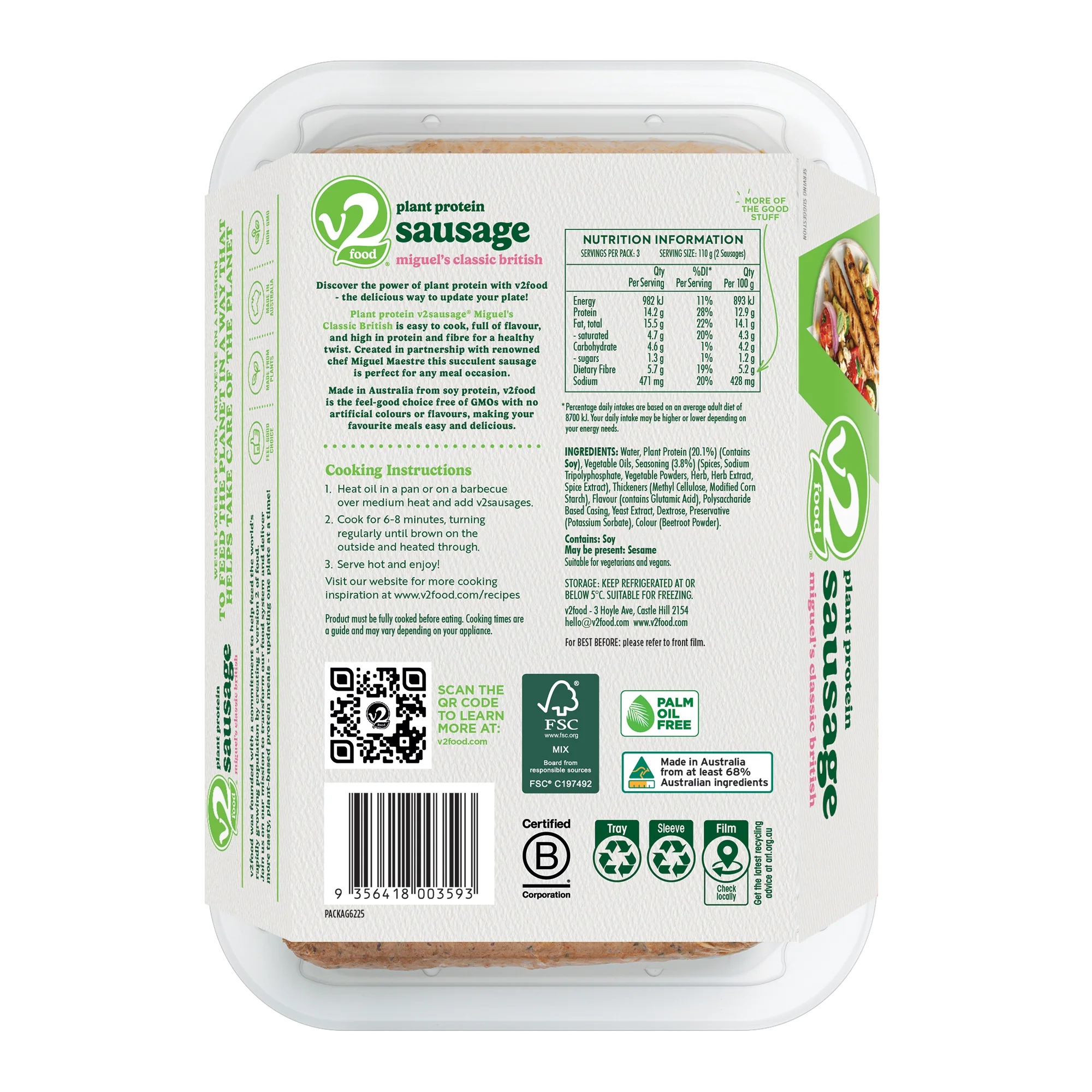 V2Food Plant Protein British Sausage x6 330g - Image 2