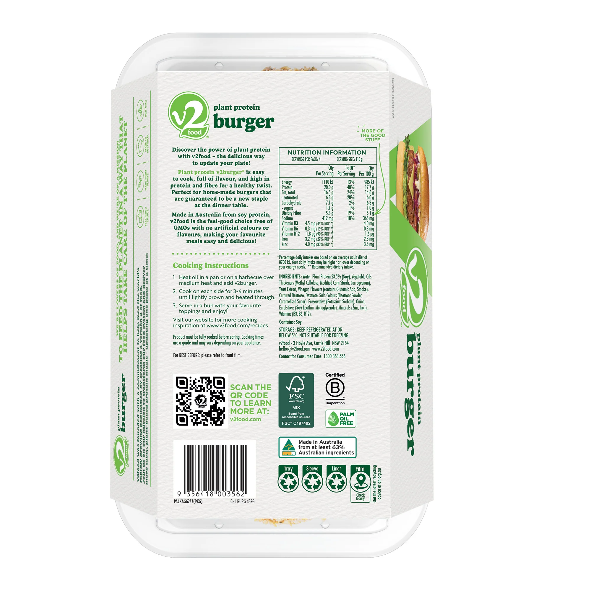 V2Food Plant Protein Burgers x4 452g - Image 2