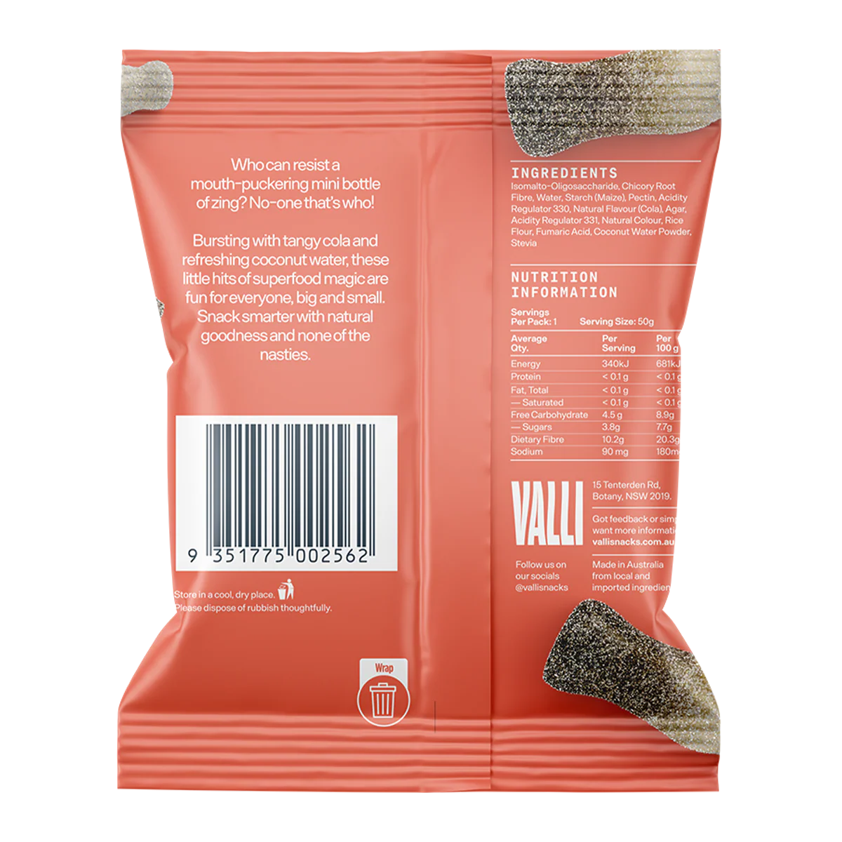 Valli Gummies Sour Cola Bottles 50g - Image 2