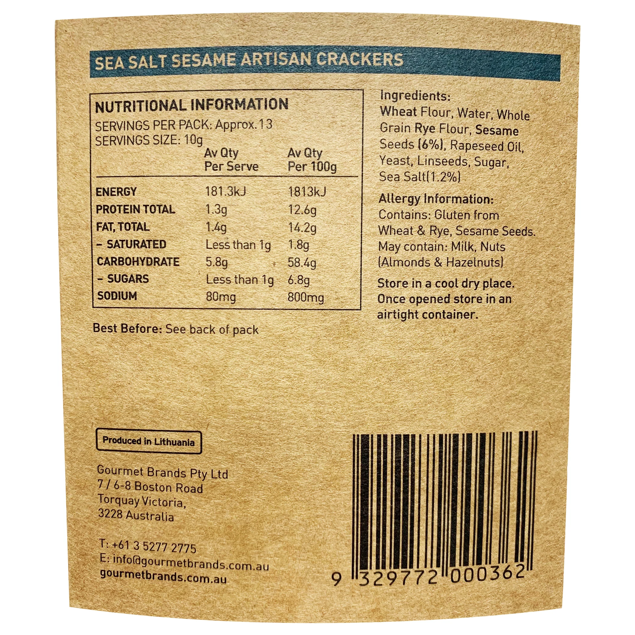 Valley Produce Co Sea Salt and Sesame Artisan Crackers 130g - Image 2