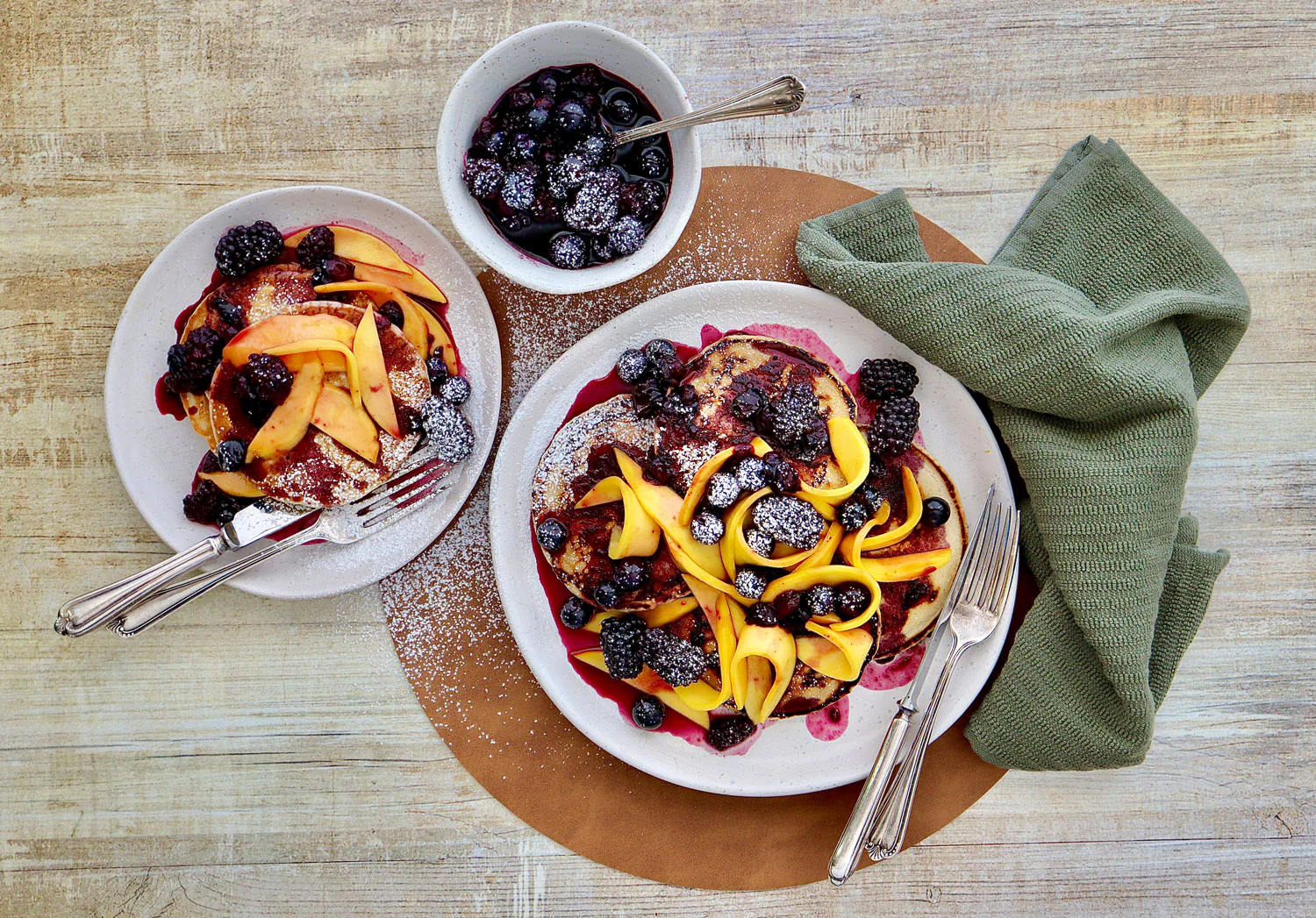 Vegan Pancakes - with Fresh Mango and Berry Compote - Image 2