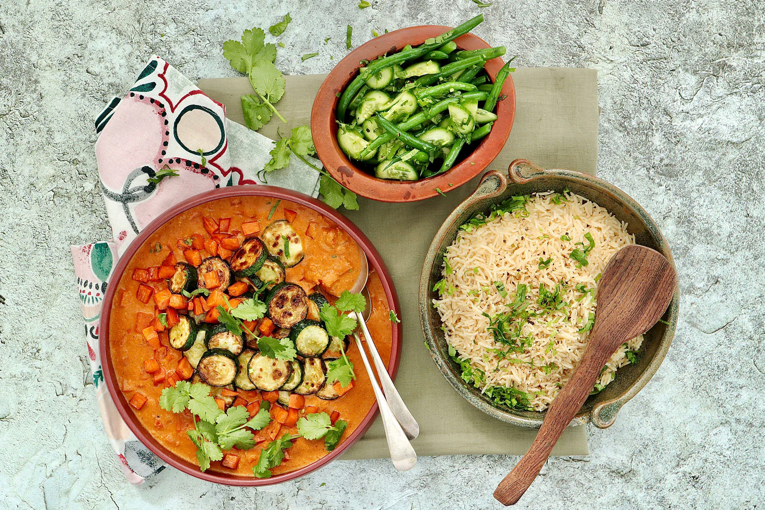 Vegetable Butter Curry - with Basmati Rice and Green Bean Cucumber Salad - Image 2