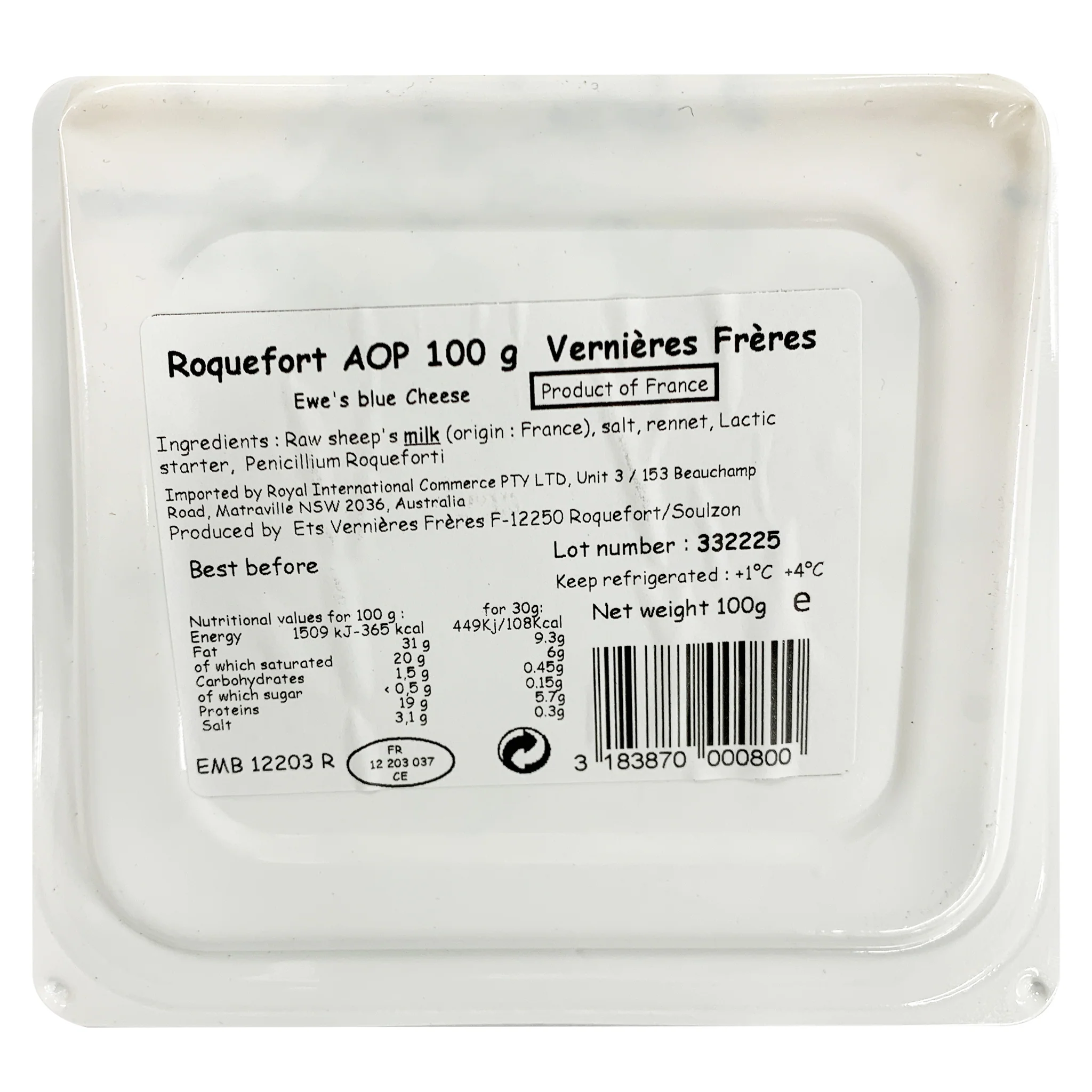Vernieres Roquefort AOP Blue Cheese 100g - Image 2