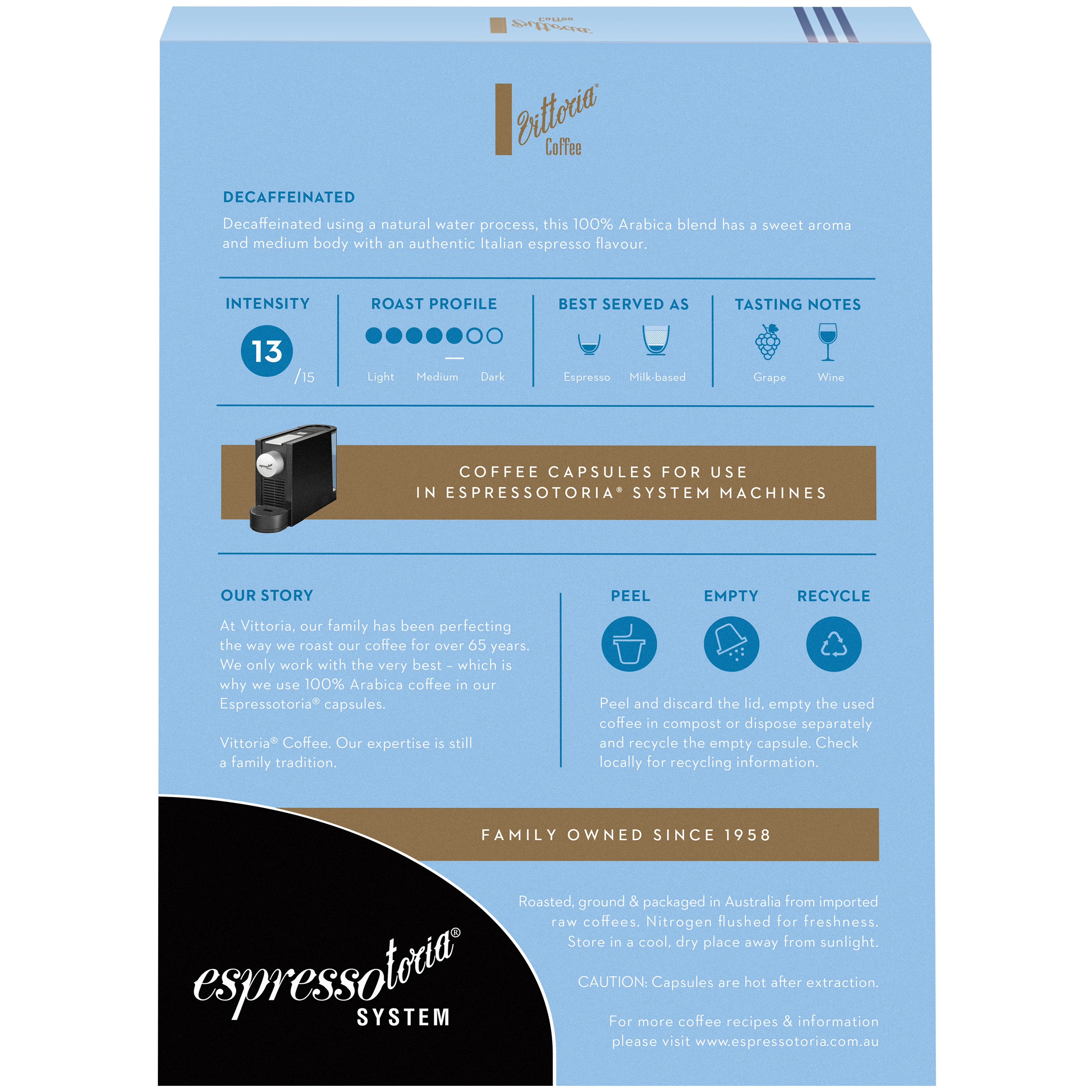 Vittoria Coffee Capsules Decaffeinated Espressotoria x12 78g - Image 2