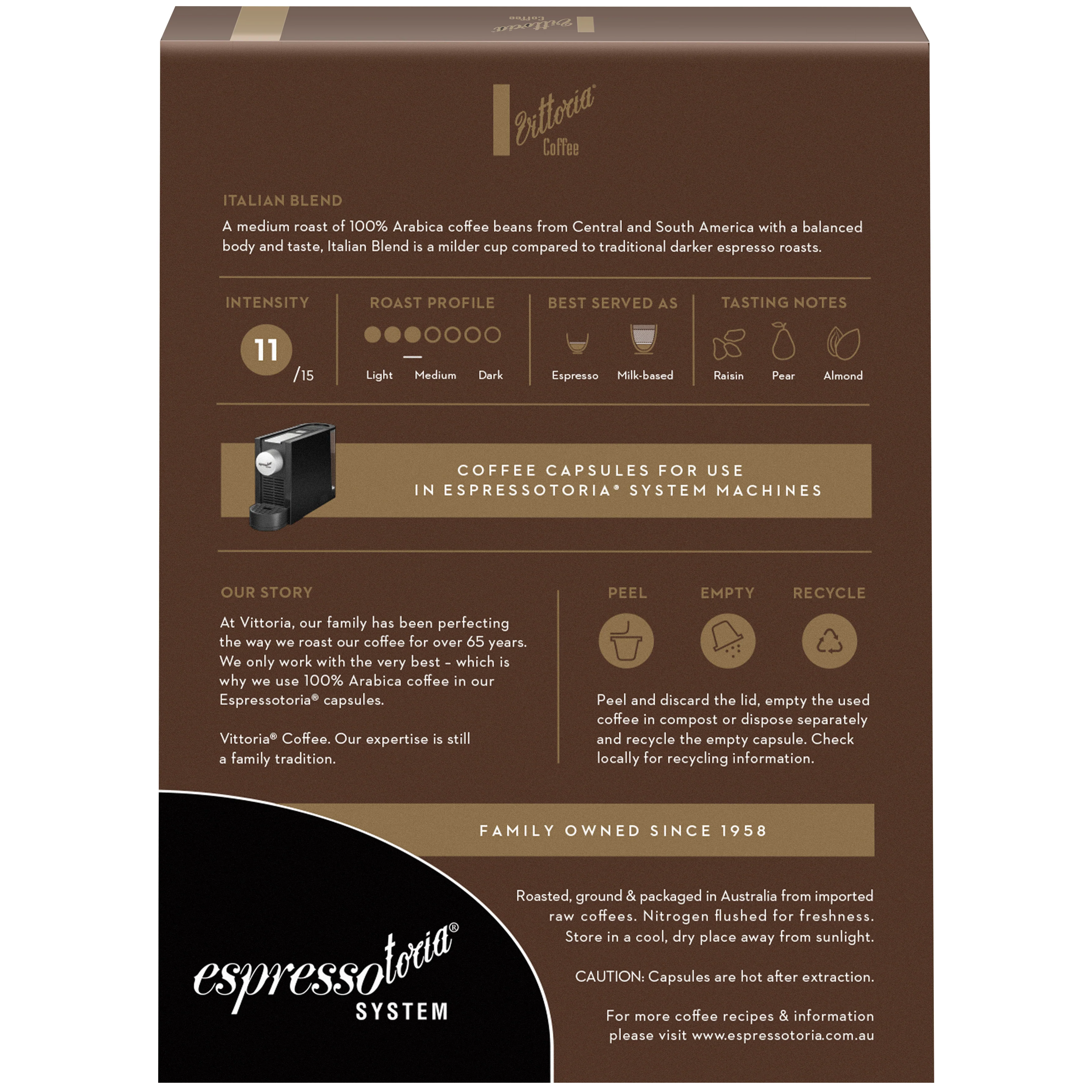 Vittoria Coffee Italian Blend Capsules Espressotoria x12 78g - Image 2