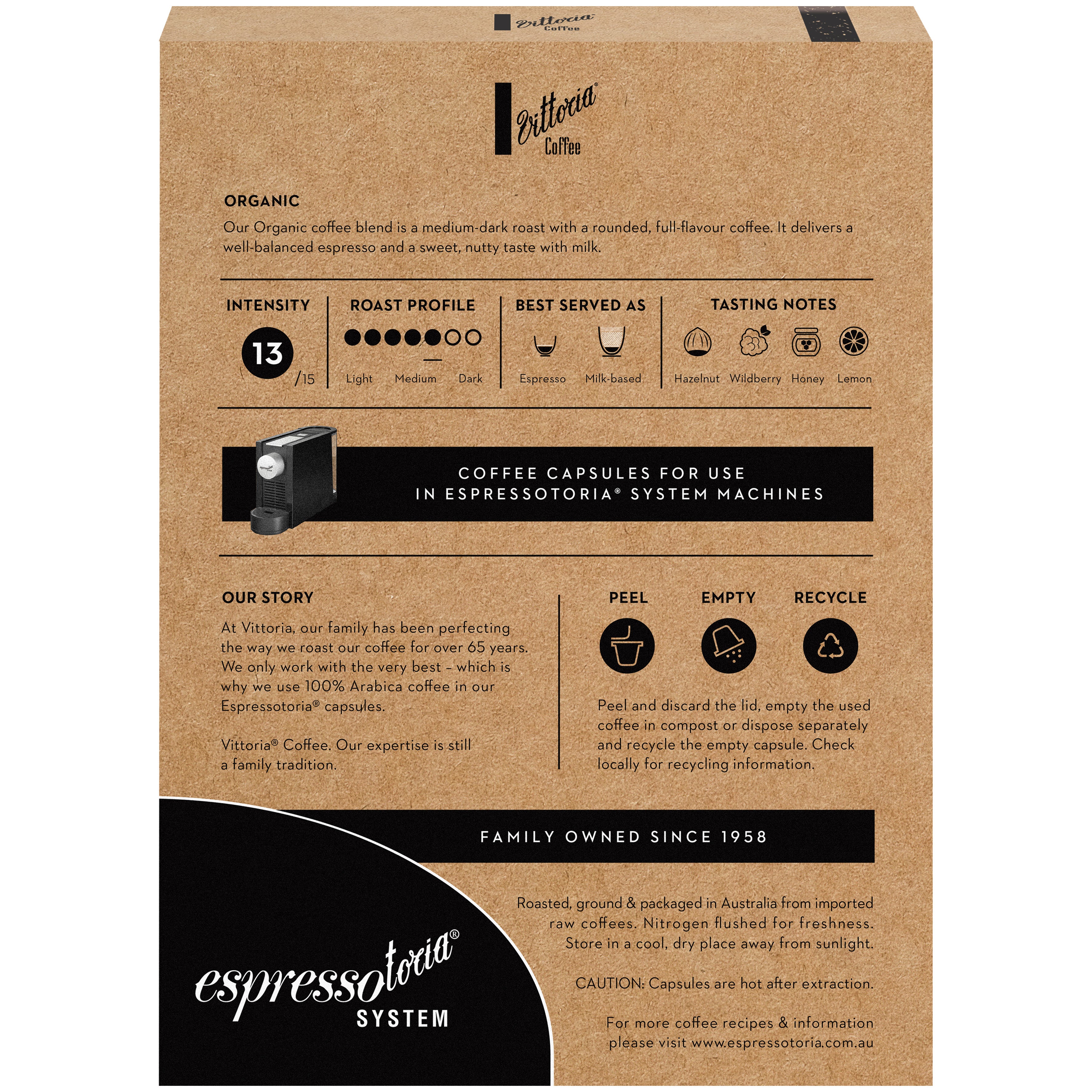 Vittoria Coffee Capsules Organic Espresso Espressotoria System x12 78g - Image 2