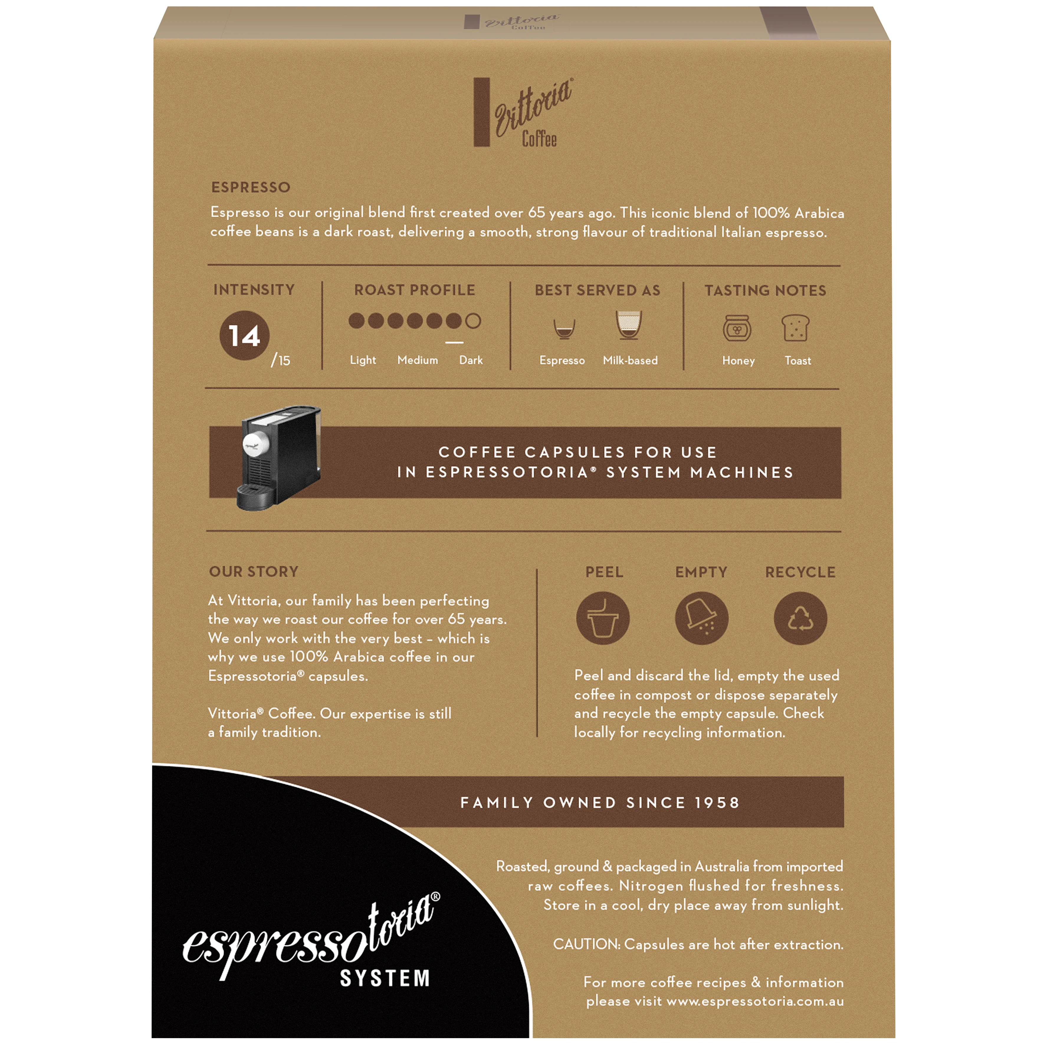 Vittoria Coffee Capsules Espresso Espressotoria System x12 78g - Image 2