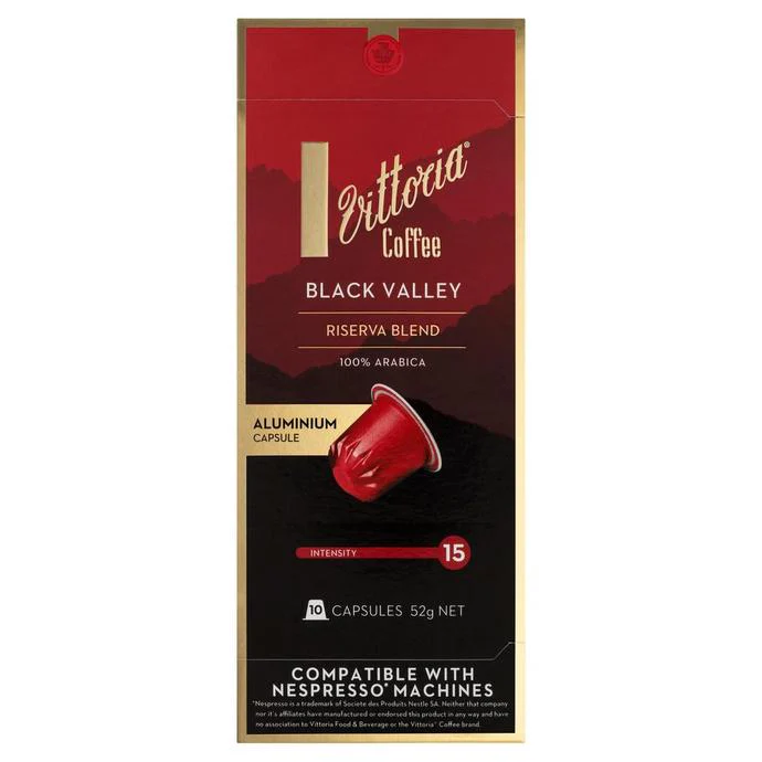 Vittoria Coffee Capsules Black Valley Riserva Nespresso Compatible x10 52g