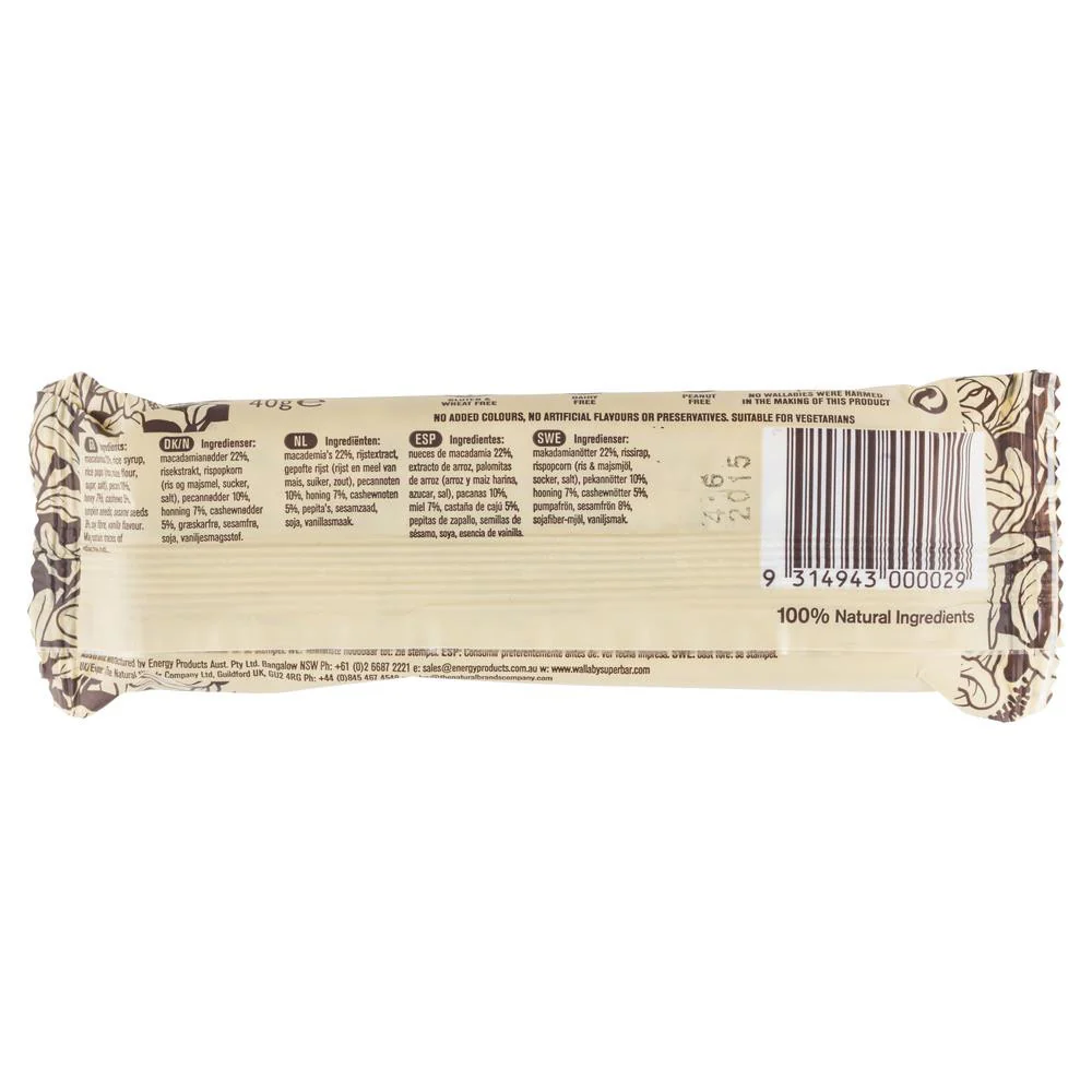 Wallaby Bar Macadamia Sesame & Honey 40g - Image 2