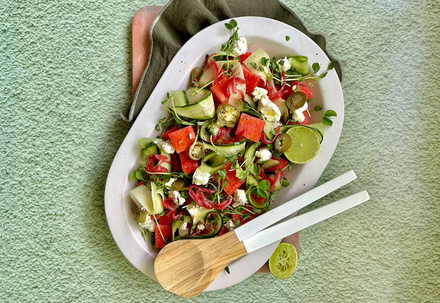 Watermelon Salad - with Cucumber, Pickled Jalapeno and Feta - Image 2