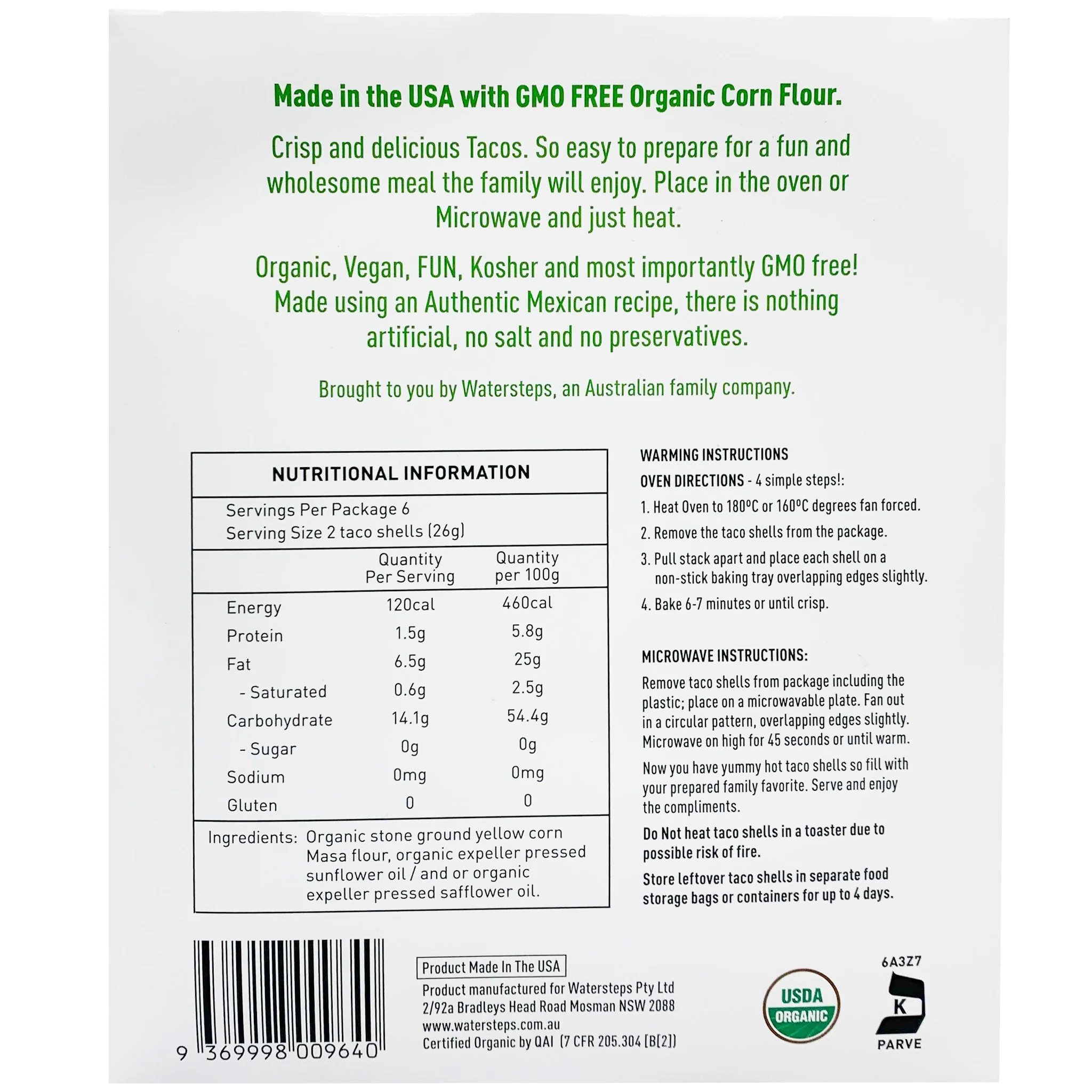 Watersteps Organic Taco Shells x12 156g - Image 2
