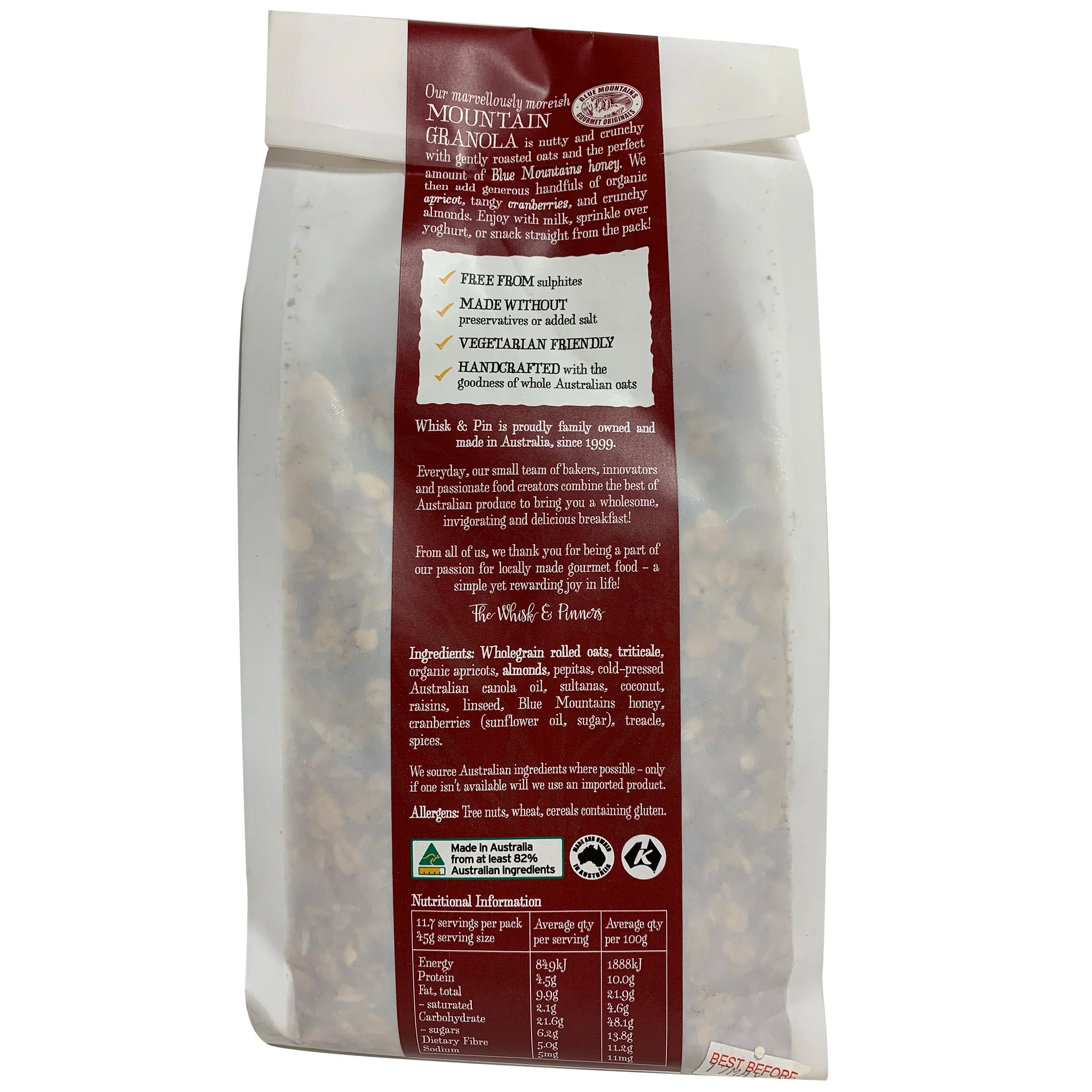 Whisk and Pin Mountain Muesli Roasted Granola with Almonds and organic Apricot 525g - Image 2
