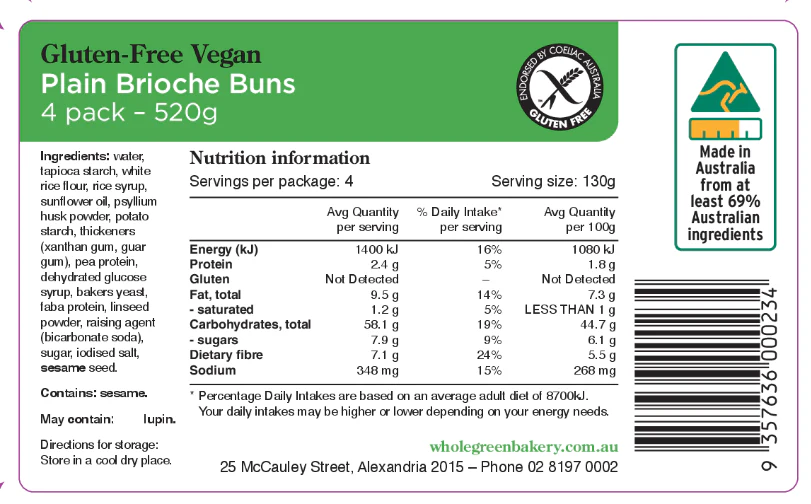Wholegreen Bakery Gluten Free Vegan Brioche Buns Plain 520g - Image 3