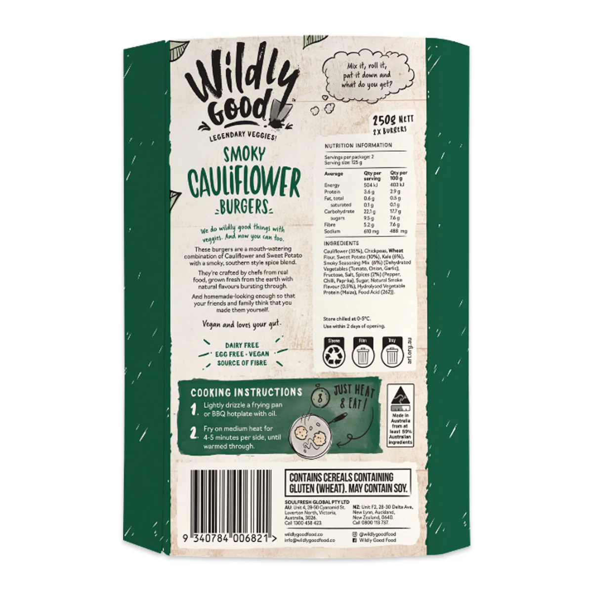 Wildly Good Burgers Smoky Cauliflower With Sweet Potato & Kale 250g - Image 2