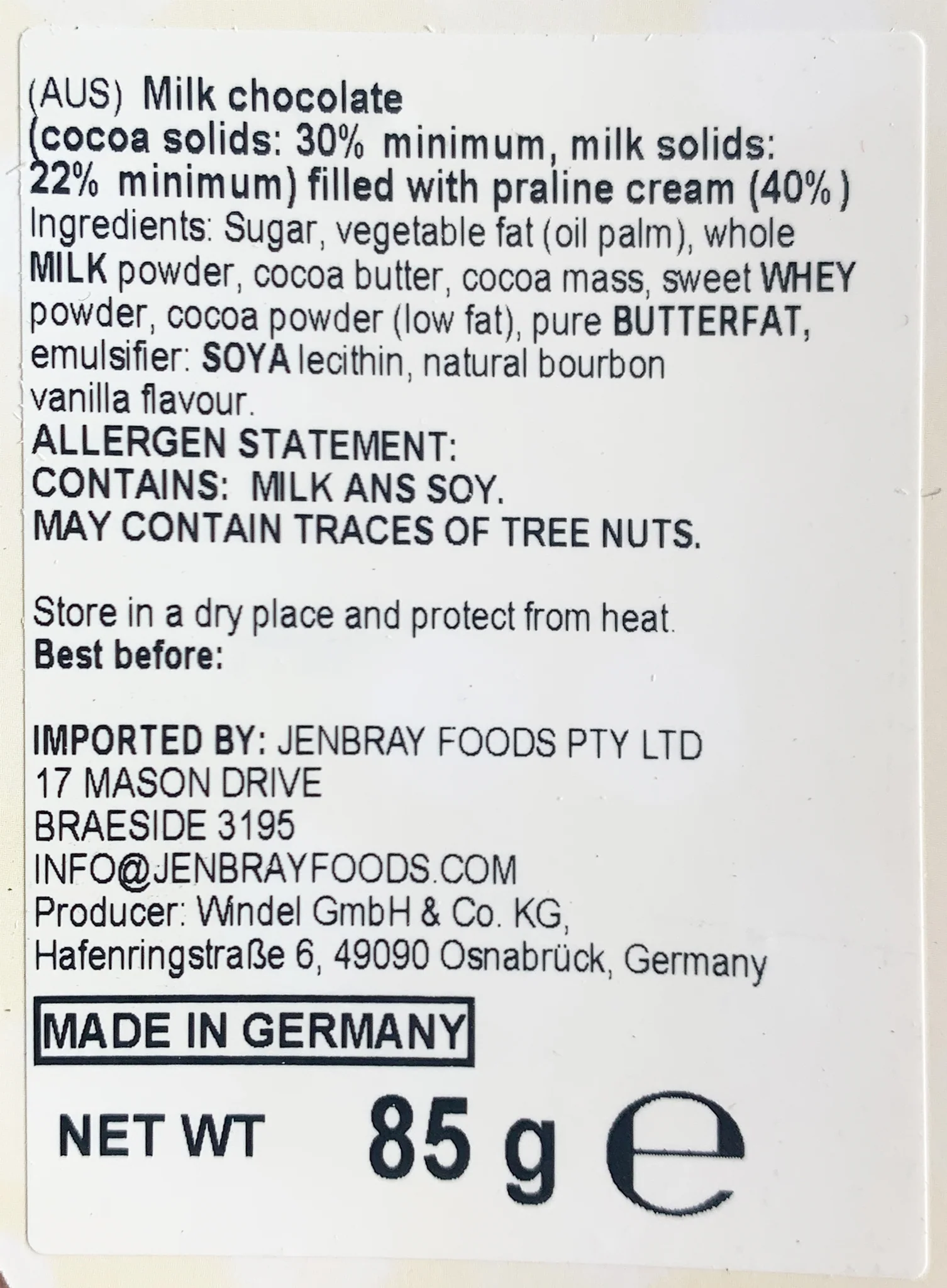 Windel Milk Chocolate Pralines Metal Bell 85g - Image 3