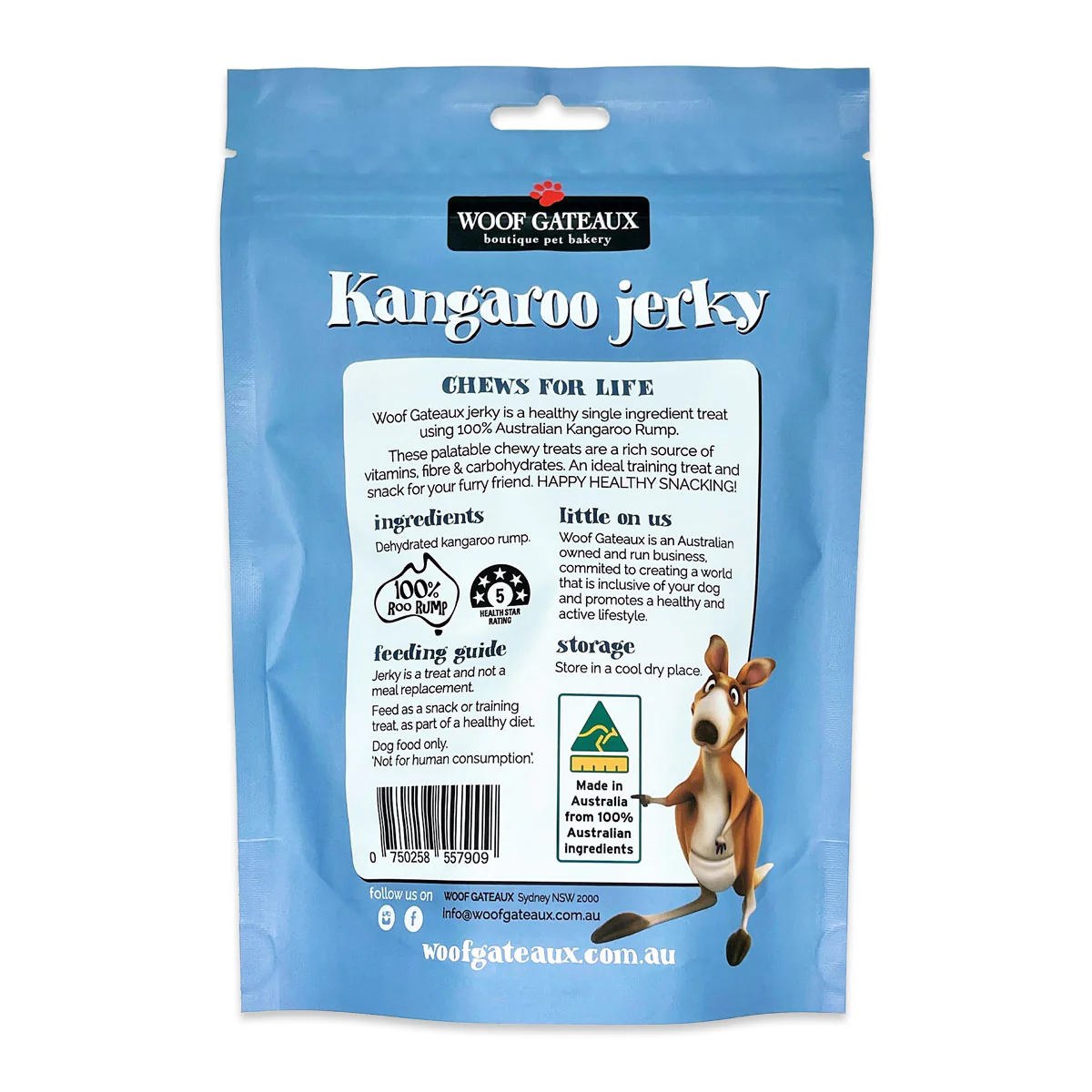 Woof Gateau Dog Treats Kangaroo Jerky 100g - Image 2