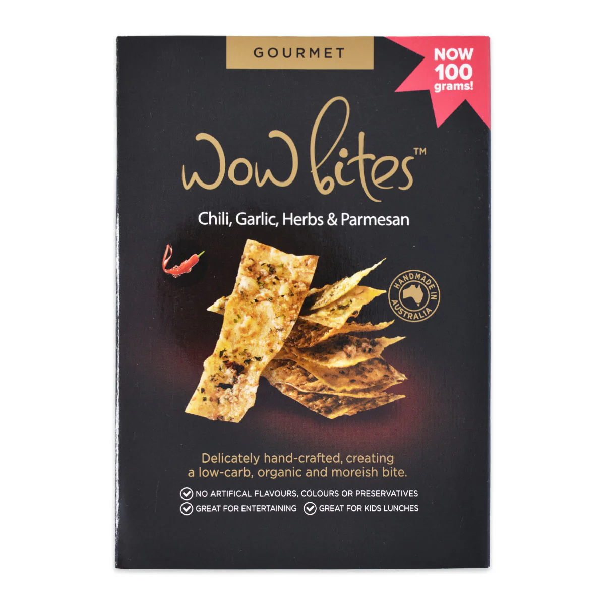 Wow Bites Chilli Garlic Herbs and Parmesan Crackers 100g