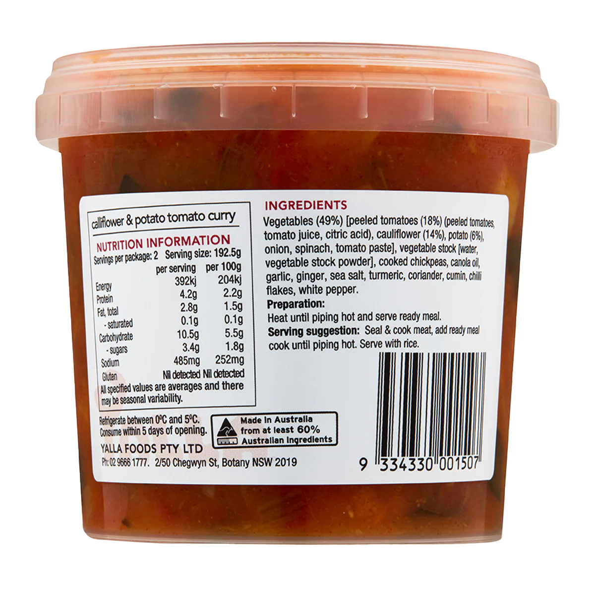 Yalla Cauliflower and Tomato Curry 385g - Image 2