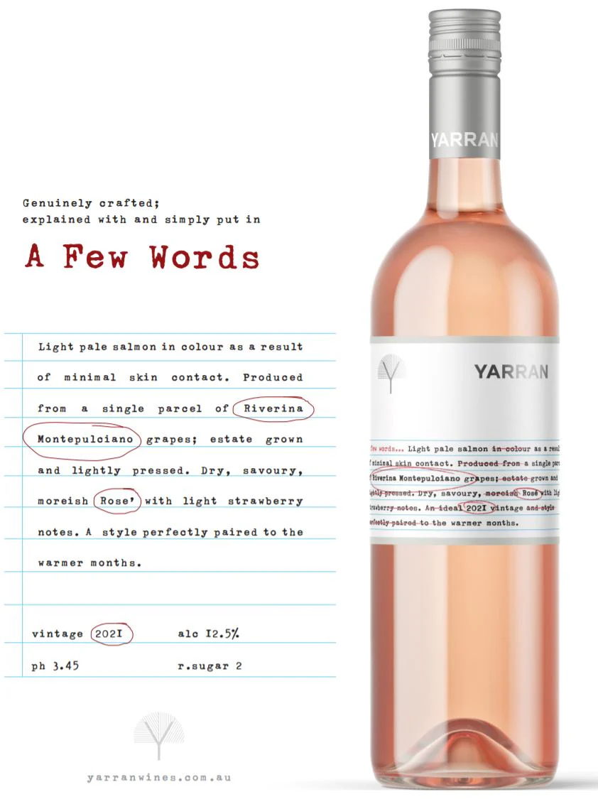 Yarran A Few Words Montepulciano Rose Riverina NSW 750ml - Image 2