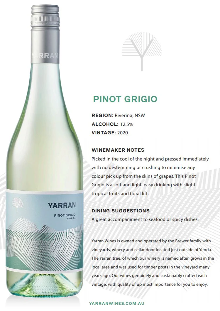 Yarran Pinot Grigio Riverina NSW 750ml - Image 2