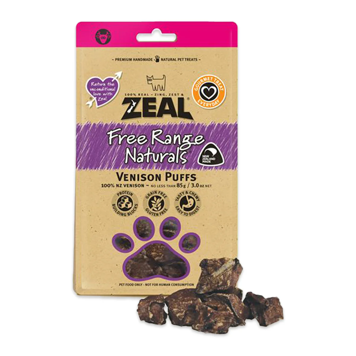 Zeal Free Range Naturals Dog Treats Venison Puffs 85g